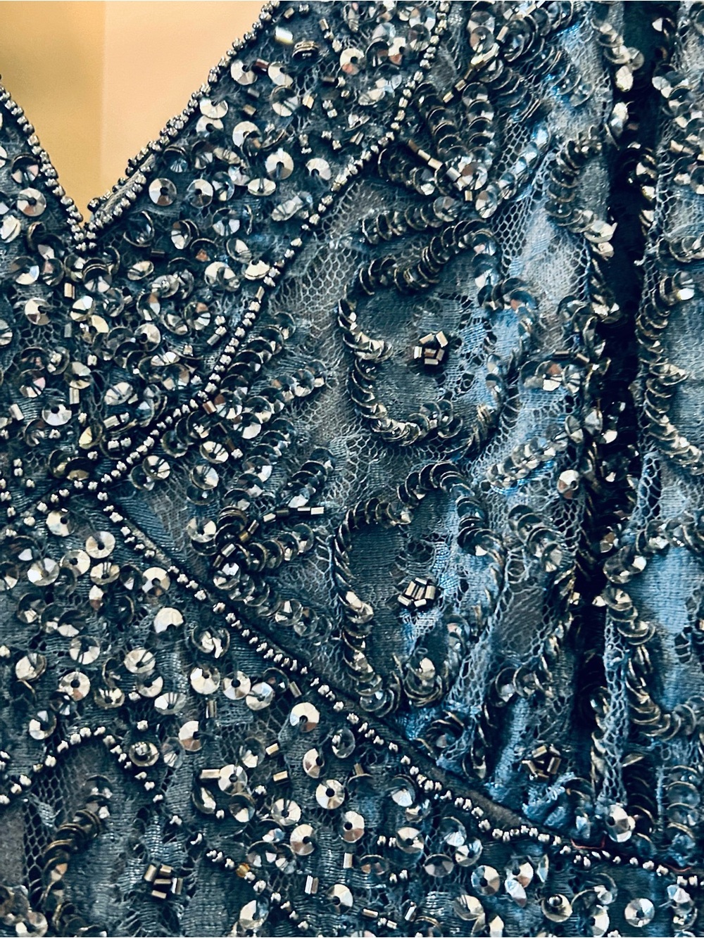 Pizarro Nights Sequined Blue Lace Evening Dress/ Mother of the Bride